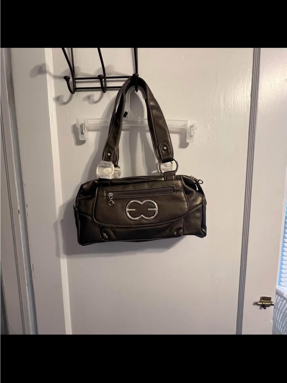 NWT Modern Dark Silver Hand or Shoulder Bag With Matching Wallet.